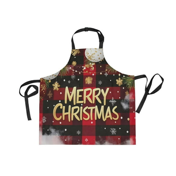 JSTEL Christmas Checked Apron with 2 Pockets for Women Men Adjustable Garden Bib
