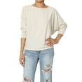 thumbnail image 1 of TheMoogan Women's Closet-Essential Drapey 3/4 Dolman Sleeve Boat Neck Relaxed Ribbed Top, 1 of 7