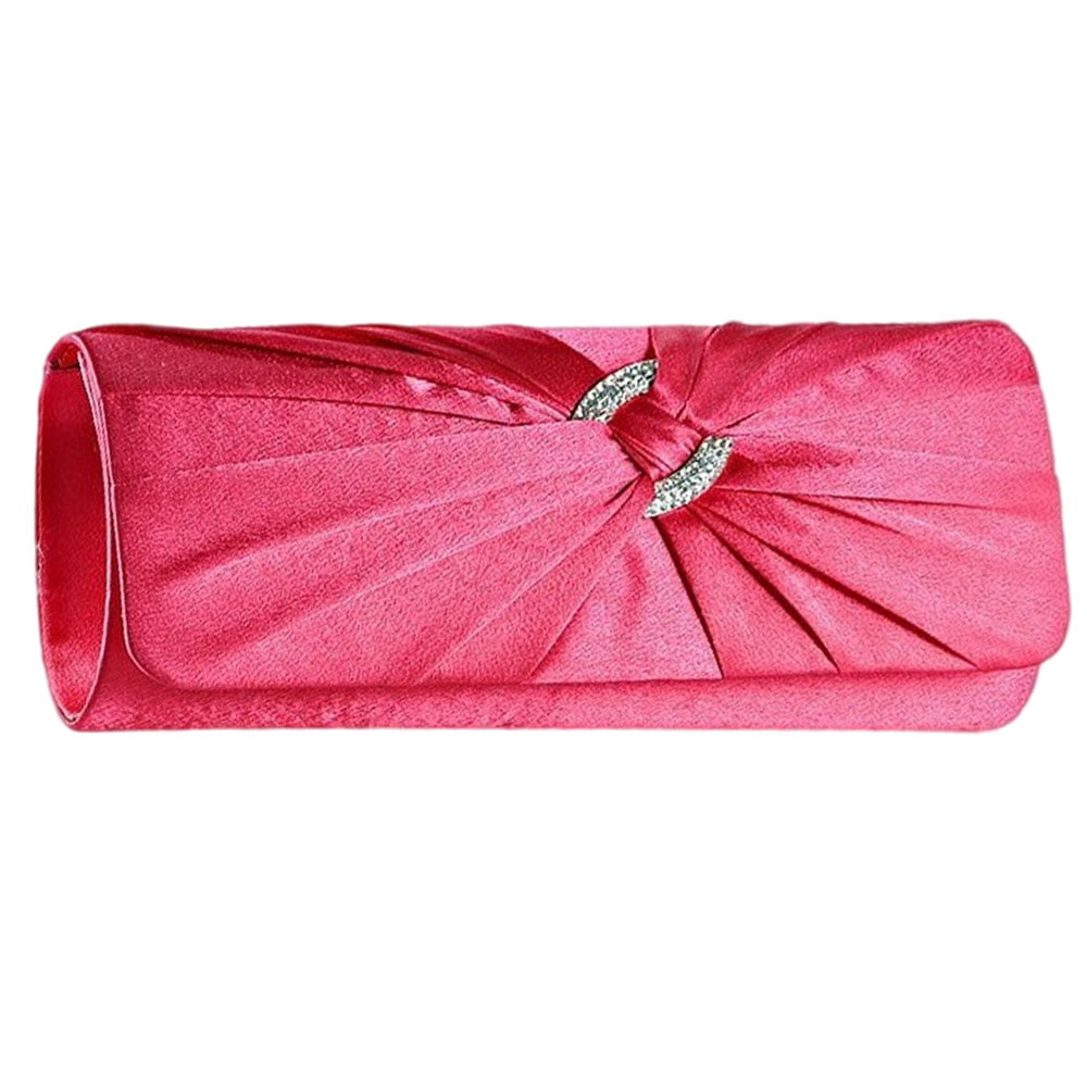 Womens Evening Handbag Clutch Bag Shoulder Strap Satin Rose