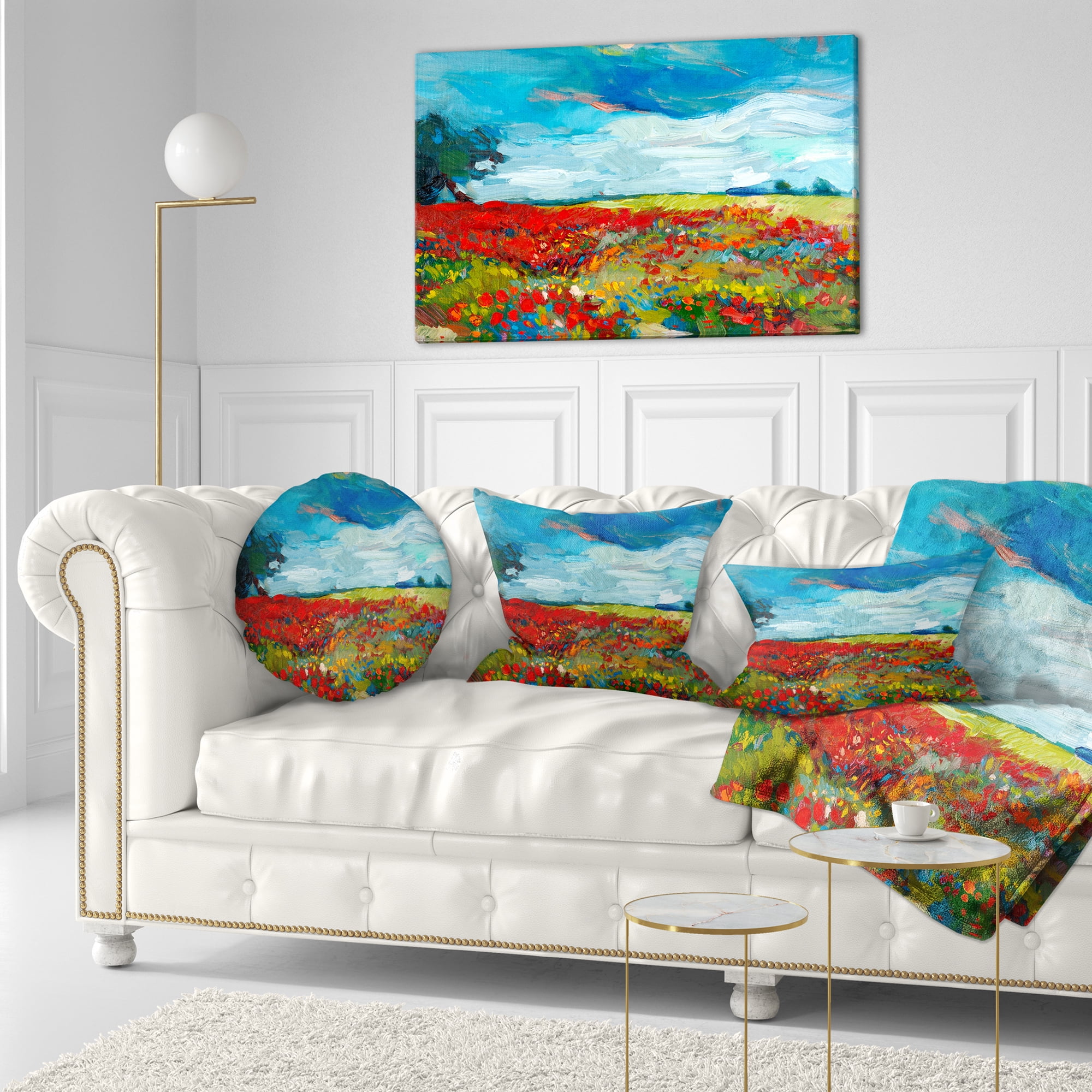 Designart Colorful Flower Fields - Landscape Painting Throw Pillow - 12x20