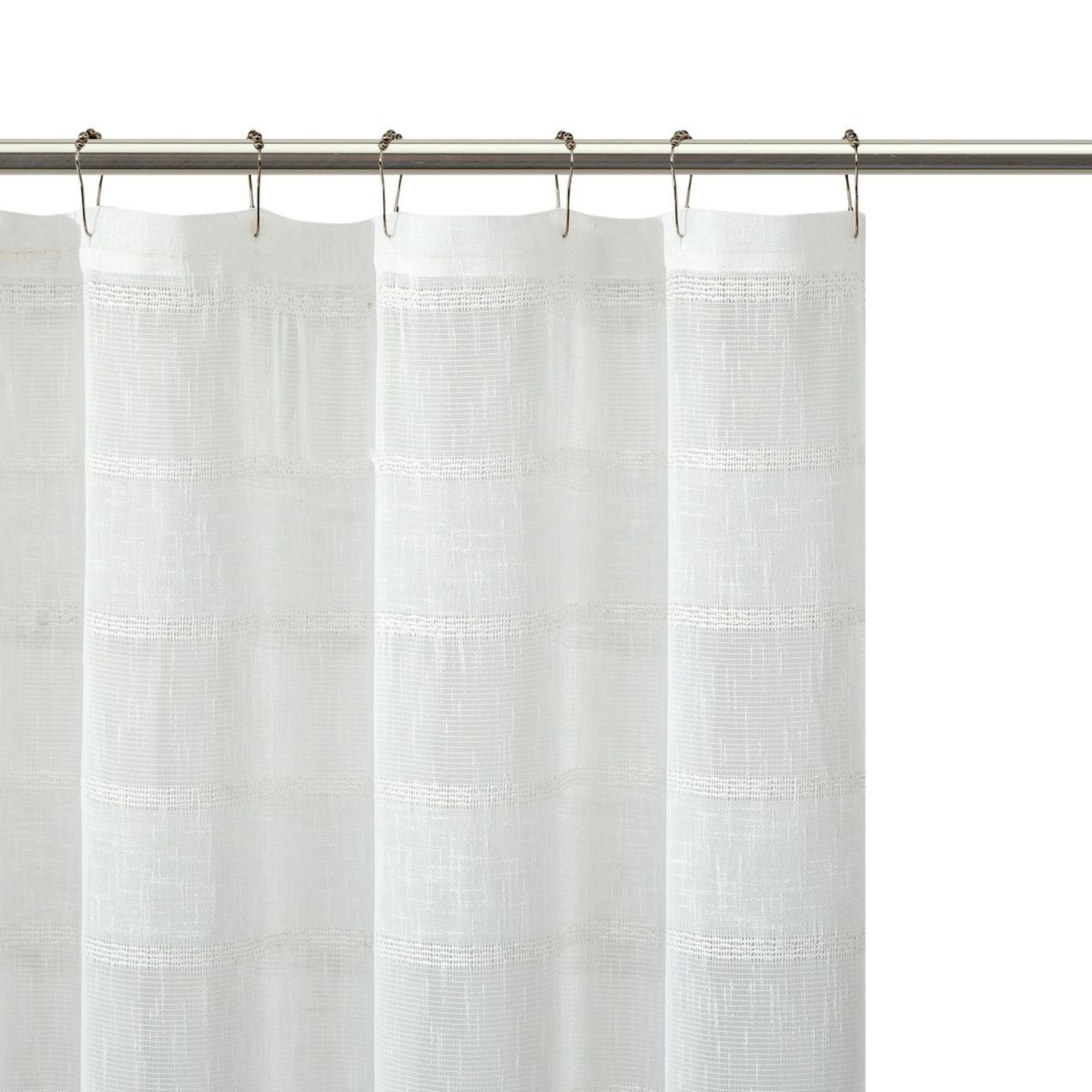 Dainty Home Megan 3D Linen Textured Linen Look Chenille Striped Designed Fabric Shower Curtain 70W x 72L in White
