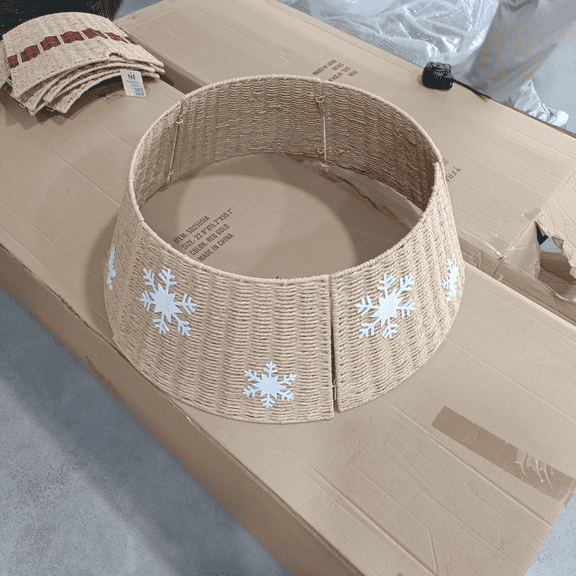 Senfot Snowflake Rattan Christmas Tree Skirt Rustic Woven Xmas Tree Base Mat Indoor Farmhouse Home Fireplace Holiday Decor