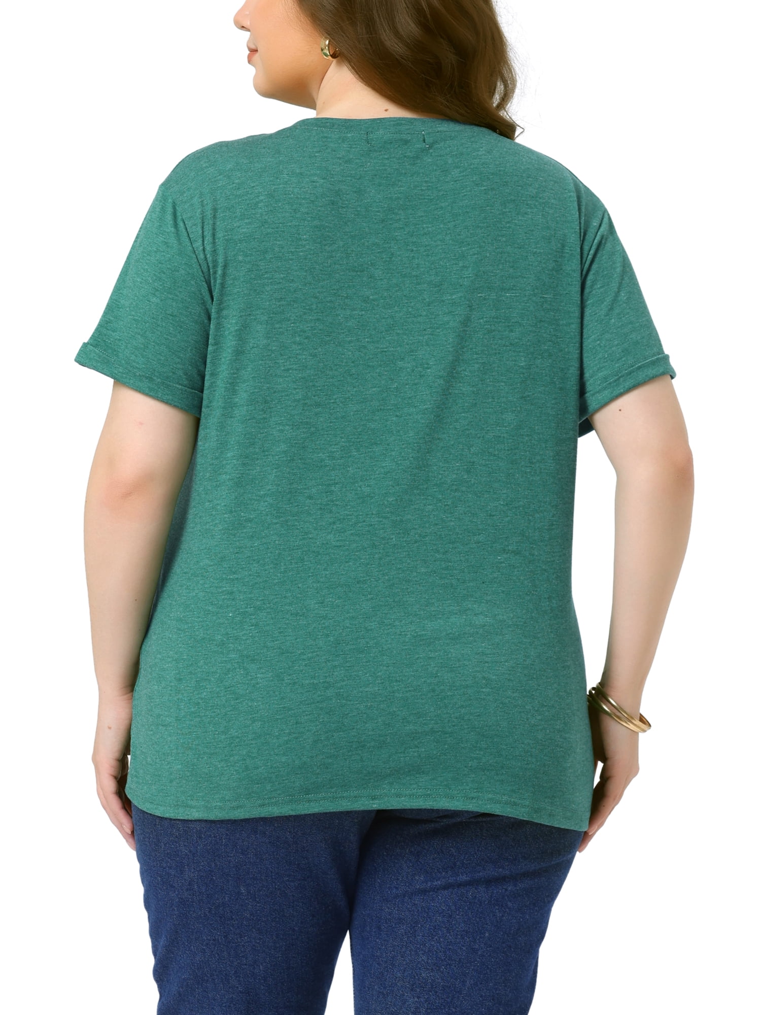 DARING DIVA Women's Plus Short Sleeve V Neck Summer Tees Green 2X