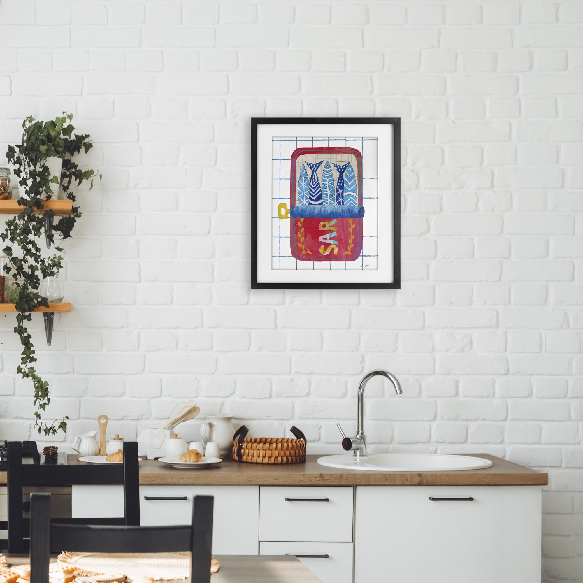 Stupell Industries Silly Sardines Red Tin Black Framed Print Under Glass, design by Courtney Prahl