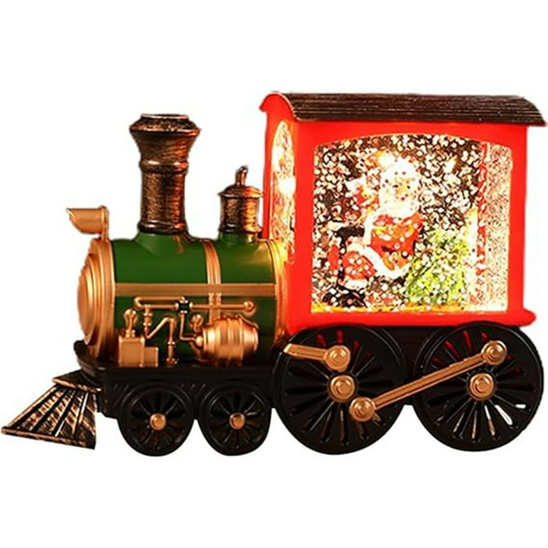 Adornos de Año Nuevo, adornos de trenes navideños iluminados, inyección de agua, luces LED para computadora, muñeco de nieve brillante/escena de Papá Noel dentro del muñeco de nieve Bronze Coffee JM Papelería
