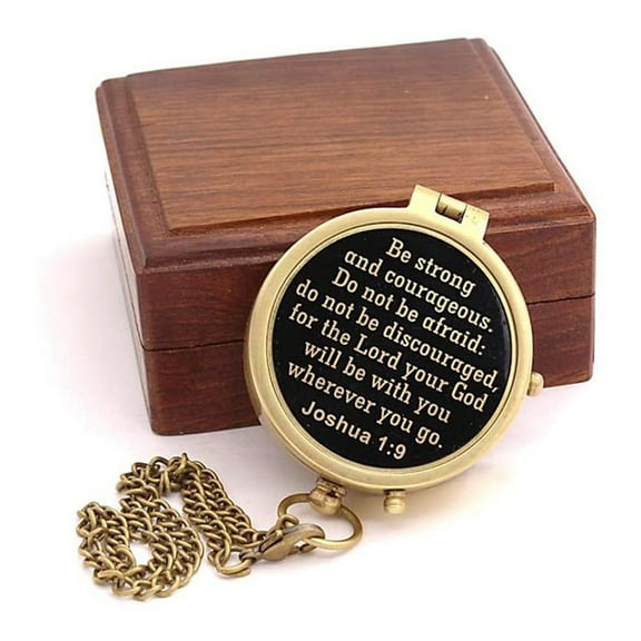 Rii Brand Brass Metal Golden Color Compass Engraved with Wooden Box