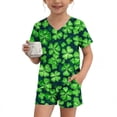 thumbnail image 7 of Girls Boys St. Patrick's Day Outfits 2PC Comfy Casual Printed Short Sleeve V Neck Pullover Top with Shorts Sets with Pockets Dark Blue 11-12 Years, 7 of 7