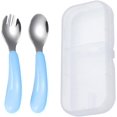 thumbnail image 1 of Utensilios de acero inoxidable para bebés, cenas seguras para niños pequeños con diseño de pala profunda, estuches de viaje ideales para alimentarse por sí mismos, acero inoxidable de grado, 1 of 4