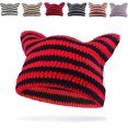 thumbnail image 1 of Gorro con Orejas de Gato para Mujer, Gorro elástico cálido de Invierno a Rayas Vintage, Gorro de Gato de Ganchillo de Punto a Juego para niños, niñas y Adultos, 1 of 5