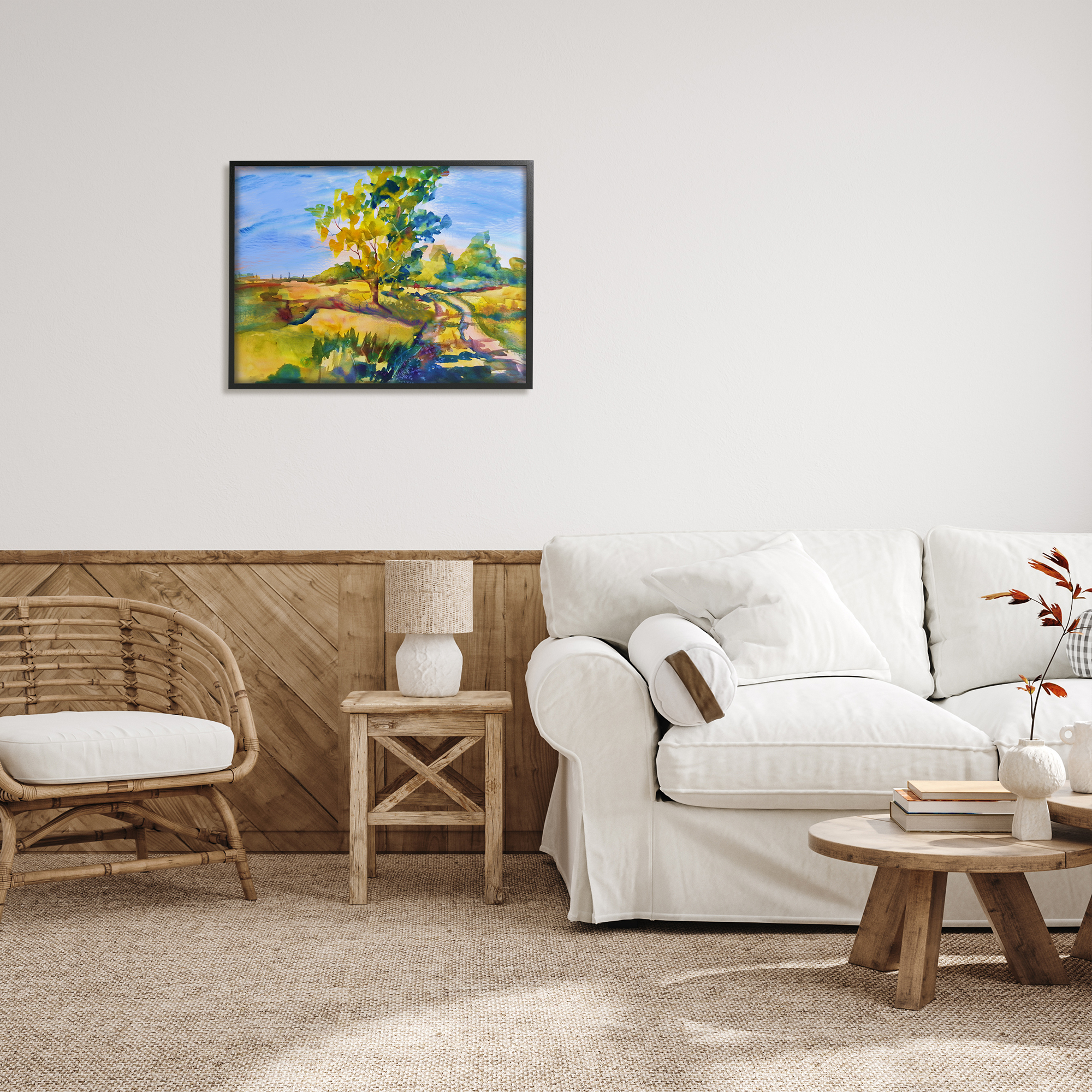 Stupell Industries Tree & Path Landscape Nature Painting Black Framed Art Print Wall Art, 30 x 24