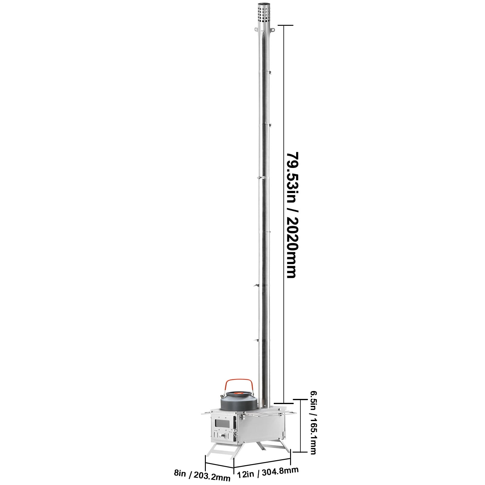 VEVOR Wood Stove, 80 inch, Stainless Steel Camping Tent Stove, Portable Wood Burning Stove with Chimney Pipes & Gloves, 700in³Firebox Hot Tent Stove for Outdoor Cooking and Heating with 8 Pipes