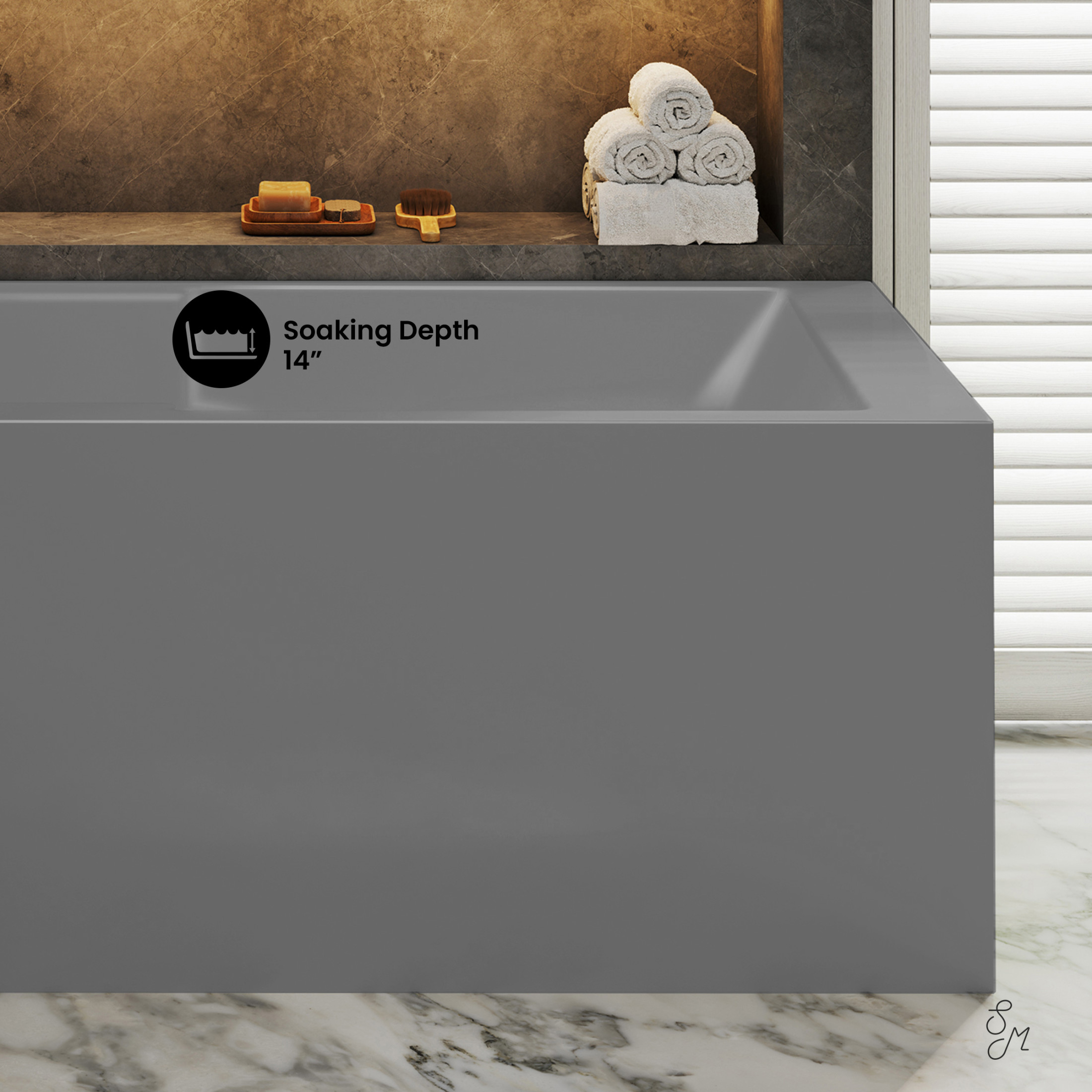 Claire 60 x 32 Left Drain Soaking Alcove Corner Apron Bathtub in Matte Gray