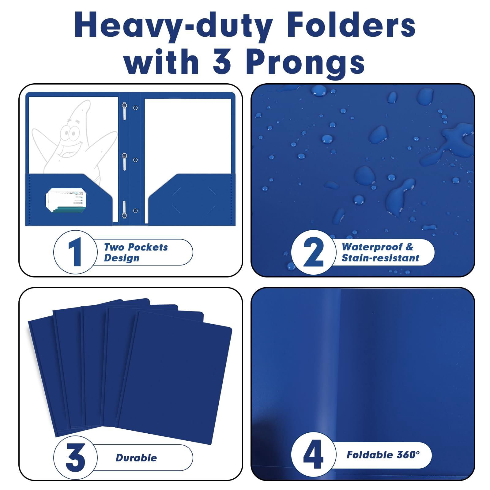 Plastic 2 Pocket Folders With Prongs  30 Pack Heavyweight Letter Size Poly 3 Metal Fastener Clips (blue)