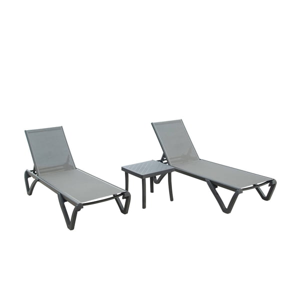 Patio Furniture Patio Chaise Lounge Chair Set of 3,Outdoor Aluminum Polypropylene Sunbathing Chair with 5 Adjustable Position,Side Table for Beach,Yard,Balcony,Poolside(Grey,2 Lounge Chair 1 Table),O