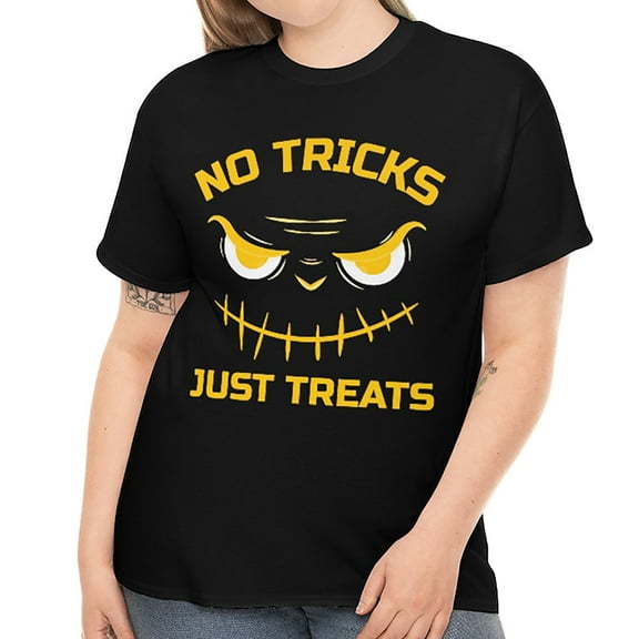 No Tricks Just Treats Pumpkin Shirt for Women Halloween Clothes for Women Plus Size Halloween Costumes for Women