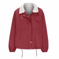 thumbnail image 5 of Scyoekwg Womens Jacket Clothing Thickened Warm Jacket Zipper Button Pocket Drawstring Turndown Collar Outwear Solid Color Casual Loose Long Sleeve Outerwear (Red,L), 5 of 6