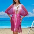 thumbnail image 2 of Feancey Womens Cardigan Cover Up Open Front Hollow Out Bikini Swimsuit Coverups Fashion Fringe Kimono Cover Ups with Belt Hot Pink Free Size, 2 of 7