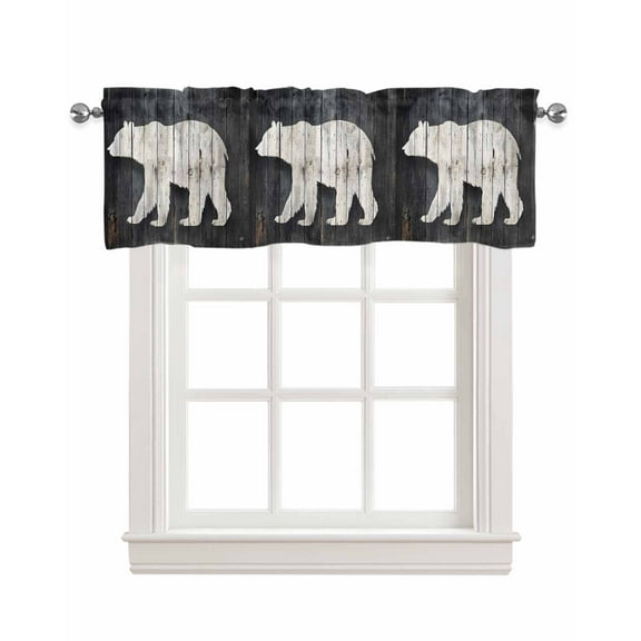 White Brown Bear Kitchen Valances for Windows Farmhouse Linen Window Valance Curtain for Living Room Window Treatment Rustic Counrty Vintage Wood Grain Valance Rod Pocket Topper Drape, 54 x 18 Inch
