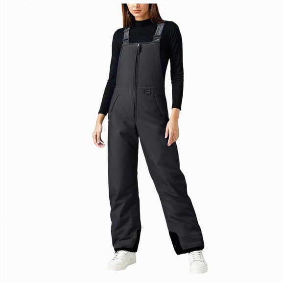HCNTES Women's Winter Travel Bib Overalls Waterproof Insulated Pants with Adjustable Fit for Ladies Outdoor Activities(C-Black,M)