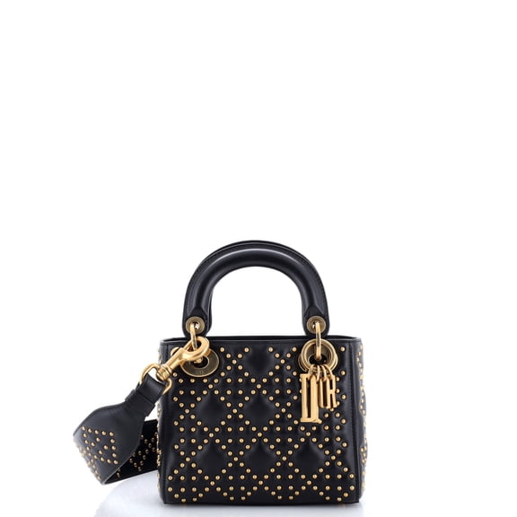 Pre-Owned Supple Lady Dior Bag Cannage Studded Lambskin Mini By Rebag