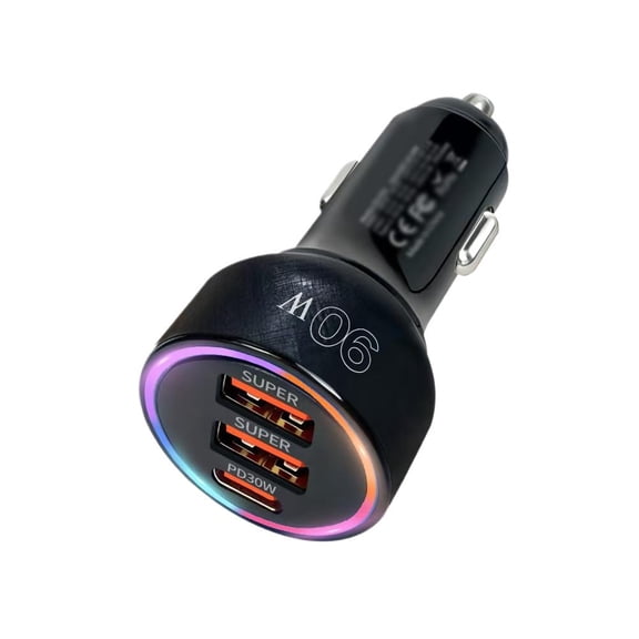90W Car Charger 3 Port USB C Fast Charger PD30W Dual QC3.0 RGB Light Compact Universal Cigarette Lighter Plug for iPhone Android