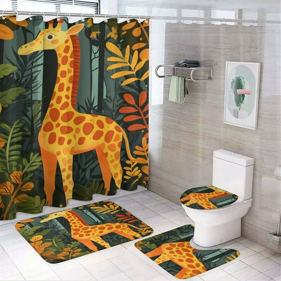 Forest Giraffe (15) Shower Curtain Waterproof Bathroom Curtain Set with Hooks Home Decor Bathroom Curtains