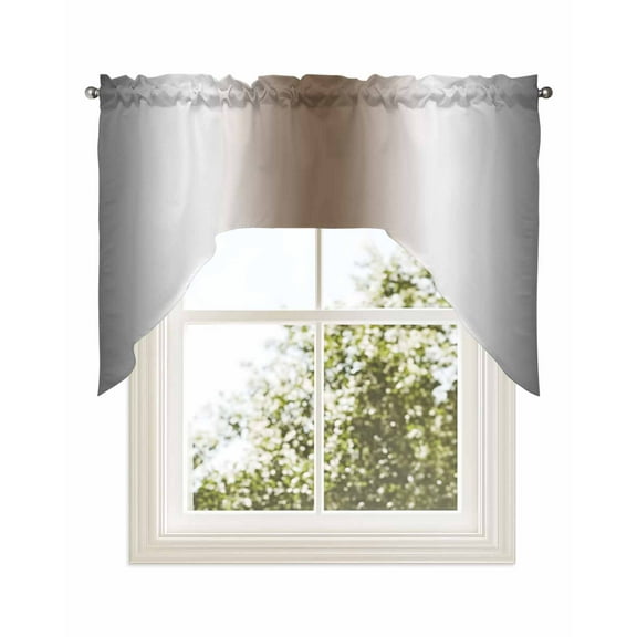 Gray Brown Kitchen Curtains Swag Valance for Windows/Bathroom/Cafe, Modern Gradient Geometric Rod Pocket Drape Panel Swag Curtains Valance for Bedroom/Living Room 56"x36"