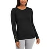 JM Collection Women's Button-Sleeve Crew-Neck Sweater Black Size Medium