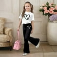 thumbnail image 4 of 2 Piece Outfits Sets Girls Short Sleeve Heart T-Shirt Top and Flared Pants Set Girls Spring Clothes Clothing for Girls 9-10 Years, 4 of 4