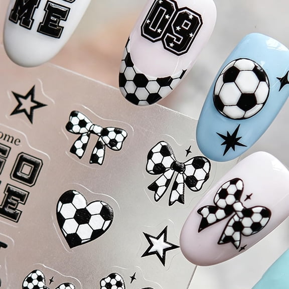 RAGUPEL 5D Embossed Star Nail Stickers Black White Nail Decals Soccer Bow Star Heart Nail Art Stickers Self-Adhesive Nail Stickers for Nail Art for Women Girls Y2K Diy Manicure,1 Sheet