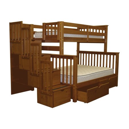 Bedz King Espresso Brazilian Pine Stairway Twin Over Full Bunk