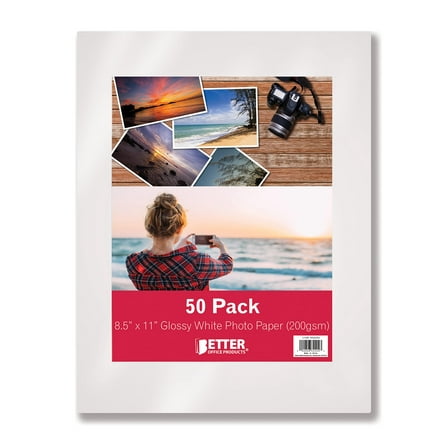 Glossy Photo Paper, 8.5 x 11 Inch, 50 Sheets, by Better Office Products, 200 gsm, Letter Size, 50-Count Pack