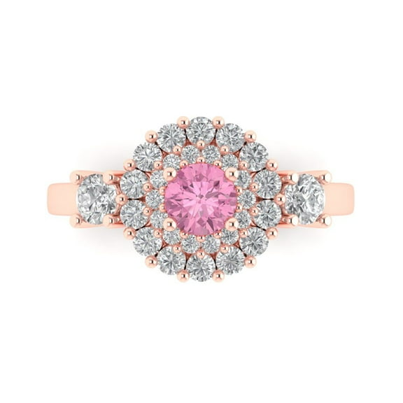 Halo Engagement Ring for Women - 1.4ct Simulated Pink Diamond in 18K Rose Gold Promise Ring