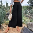 thumbnail image 5 of Wide Leg Pants for Women Casual Linen Palazzo Pants with Pockets Ladies Pull On High Waisted Beach Trousers, 2XL, 5 of 6