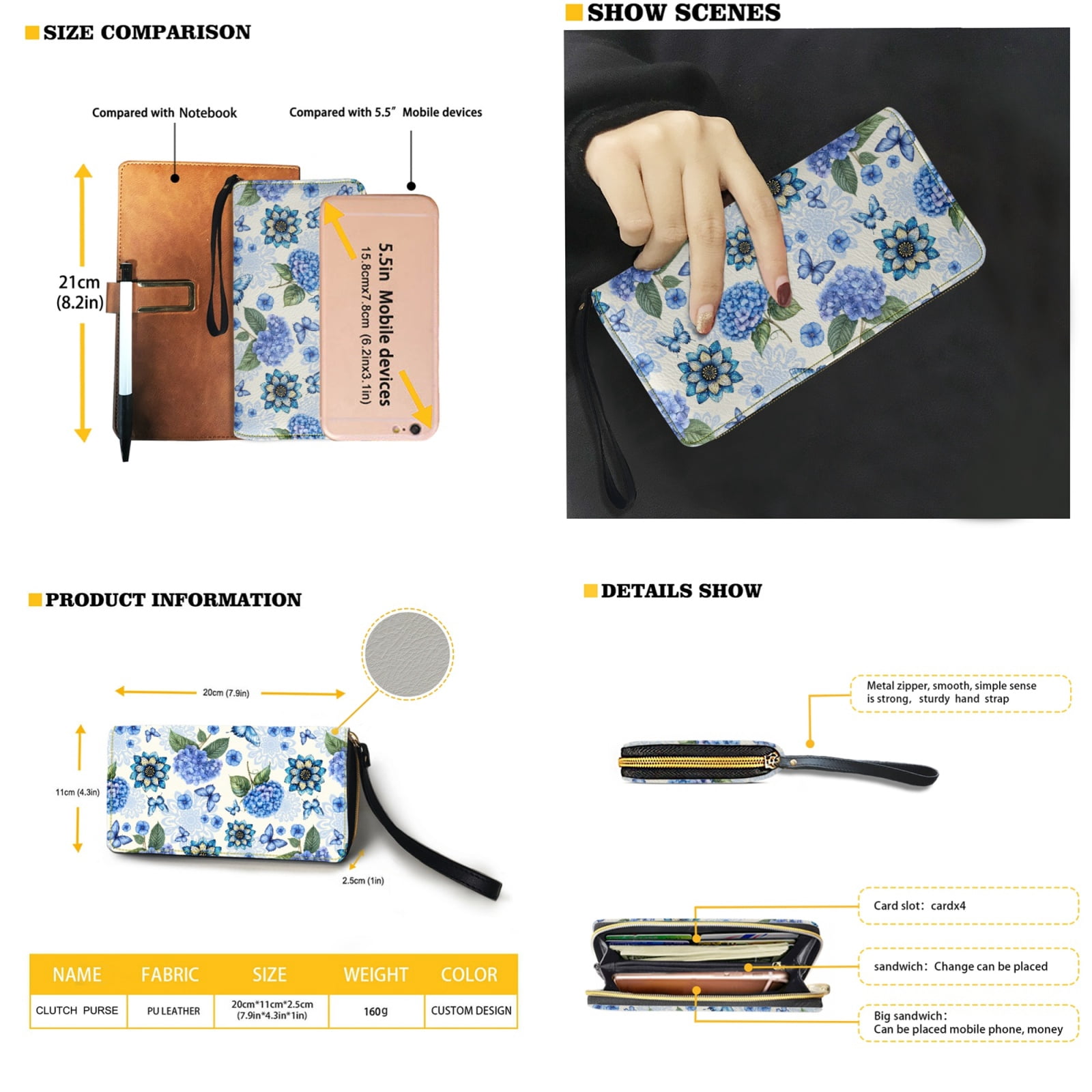 ZUXONGSY Boho Butterfly Mandala Hydrangea Print Handbags and Wallet Set of 2 for Women Multifunctional Work Bag Top Handle Tote Bag Shoulder Bag Waterproof Slim Wallet for Travel Vacation