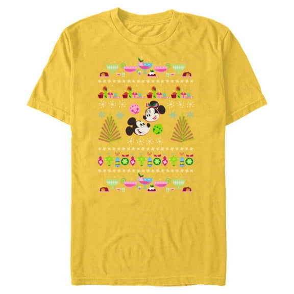 Disney Mickey & Minnie Mouse Ugly Christmas - Short Sleeve Blended T-Shirt for Adults - Customized-Yellow