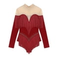 thumbnail image 6 of Rswnyirn Women Tassel Latin Dance Leotard Long Sleeve Shiny Fringe Tango Salsa Cha-Cha Bodysuit Burgundy XXL, 6 of 6