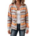 thumbnail image 4 of Womens Rainbow Striped Sweater Button Down Cardigan Sweaters Long Sleeve Knit Open Front Sweaters Pullover Cozy Lightweight Colorful Stripes Sweaters Pullover Loose Fit Warm Outfits, 4 of 4