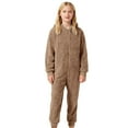 thumbnail image 2 of FAOWME Big Boys Girls Hooded Jumpsuits Long Sleeve Solid Color Zipper Plush Warm Soft Romper Bodysuits For Daily Wear Khaki 1-2 Years, 2 of 8