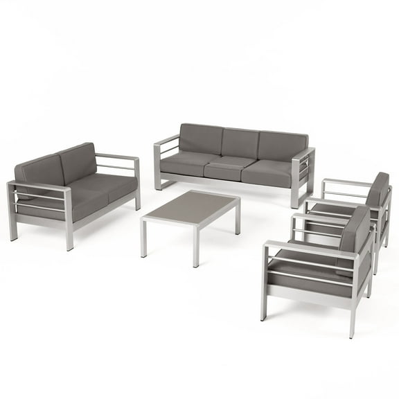 Cape Coral Outdoor 7-Seater Aluminum Patio Sofa Set with Coffee Table
