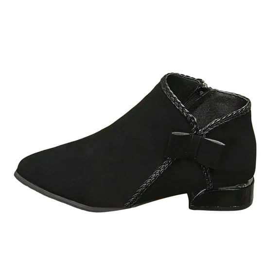 YLYL Ankle Boots Women Side Zipper Round Toe Heels Cowgirl Booties