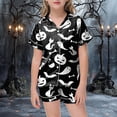 thumbnail image 2 of TOWED22 Big Kids Unisex Halloween Pjs Set Girls Boys Silk Pajama Sets Satin Clasic Sleepwear 2-13T Fall Winter 2 Pieces Button Down Nighty(Black,10-11 Y), 2 of 5