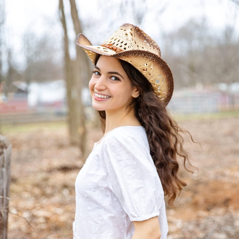 TOVOSO Straw Cowboy Hat for Women and Men with Shape-It Brim  display picture 3