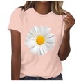 thumbnail image 2 of Blouses à Col Rond pour Femmes T-Shirts à Manches Courtes Haut à Imprimé de Marguerites, 2 of 4