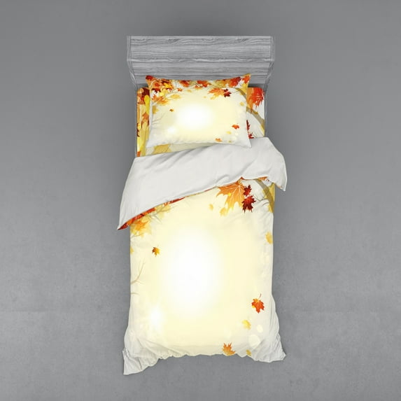 Ambesonne Nature Bedding Set 3 Pcs, Autumn Leaves and Tree, Twin, Multicolor