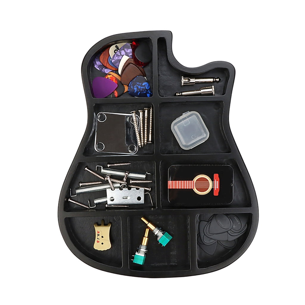 BQBQERT Wood Guitar Pick Holder 9 Compartment Guitar Shaped Storage Box Small Item Guitar Accessories Box Easy to Use
