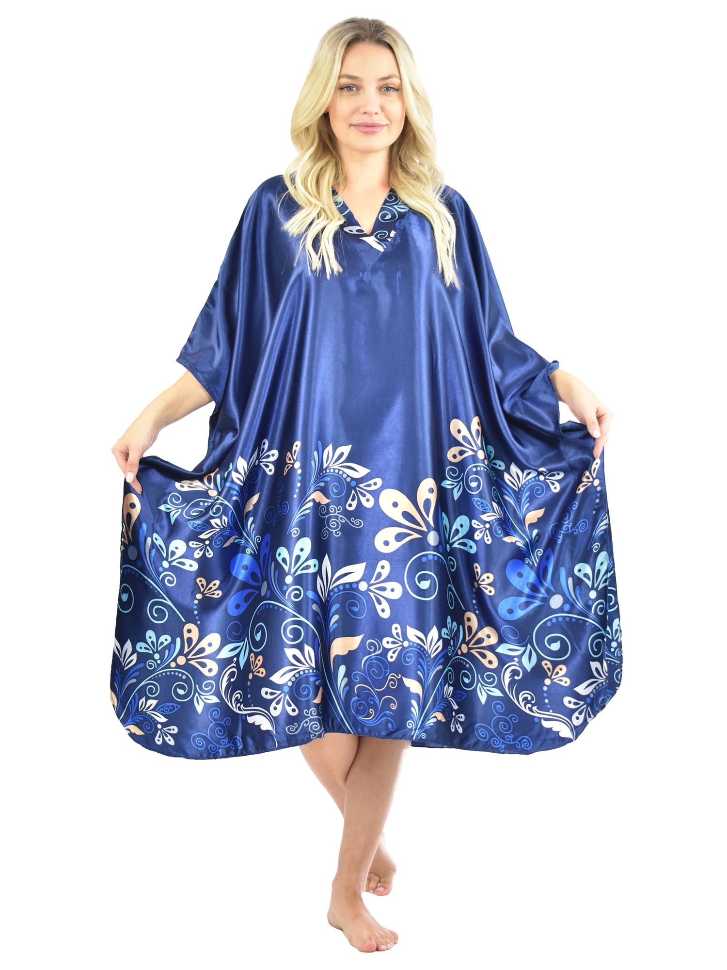 Blue Flower Short Fringe Kaftan