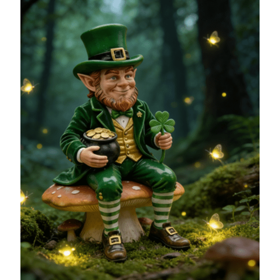 Sitting Leprechaun Figurine, Resin St. Patrick's Day Decor Pot of Gold & Shamrock, Whimsical Irish Tabletop Statue for Home Office Desk Party Supplies, Gift for Irish Decor Lovers