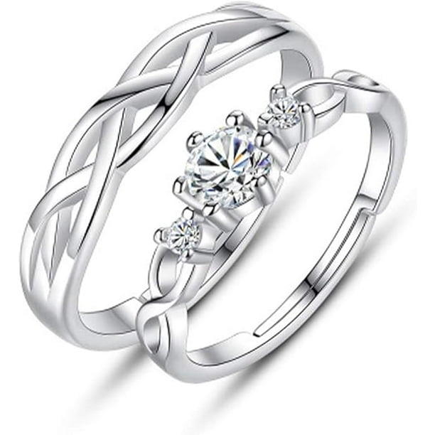 Anillos a juego para parejas juego de 2 para mujeres hombres y ninas anillo abierto ajustado de plata para alianza de boda anillo de promesa para amantes del matrimonio Walmart en linea