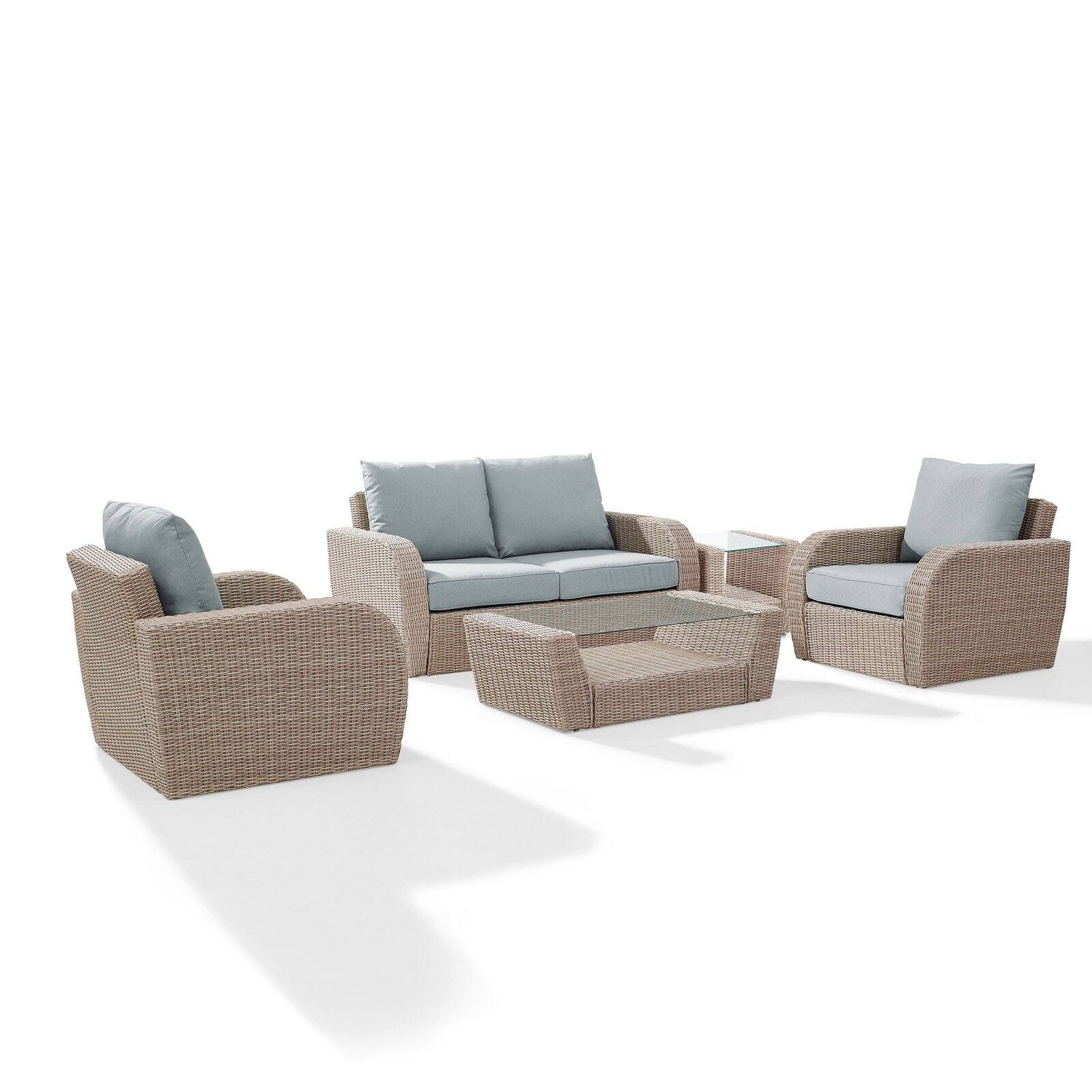 Crosley Furniture St Augustine 5 Pc Outdoor Wicker Seating Set With Oatmeal Cushion - Loveseat, Two Chairs, Coffee Table, Side Table - image 4 of 11